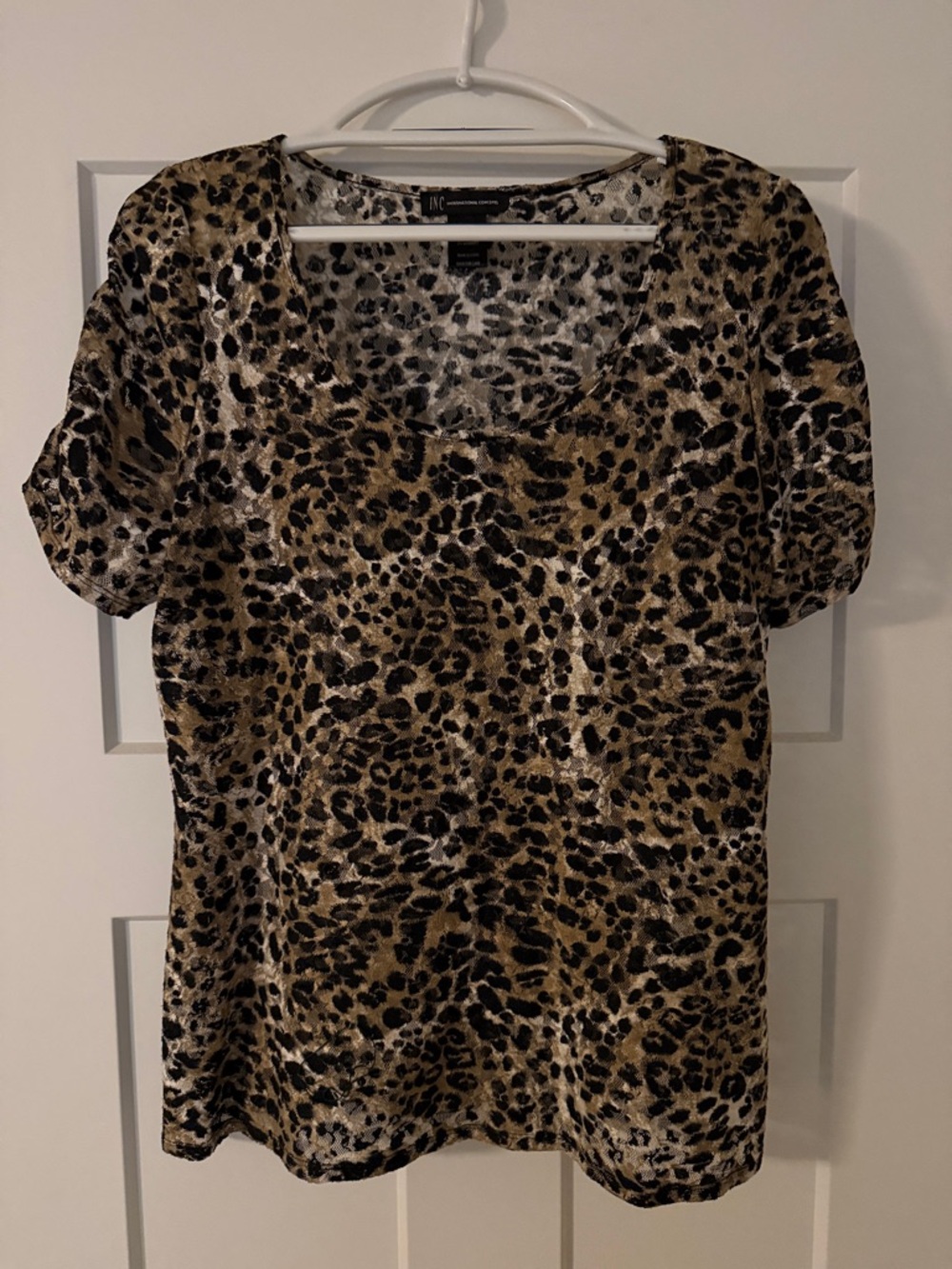 INC International Concepts Leopard Print Short Sleeve Top - Brown & Black